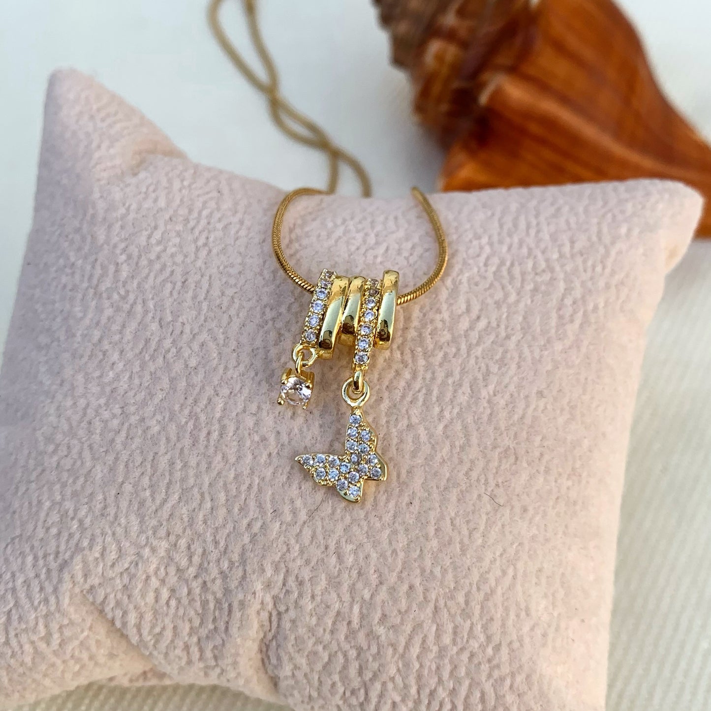 Butterfly charm with diamond necklace