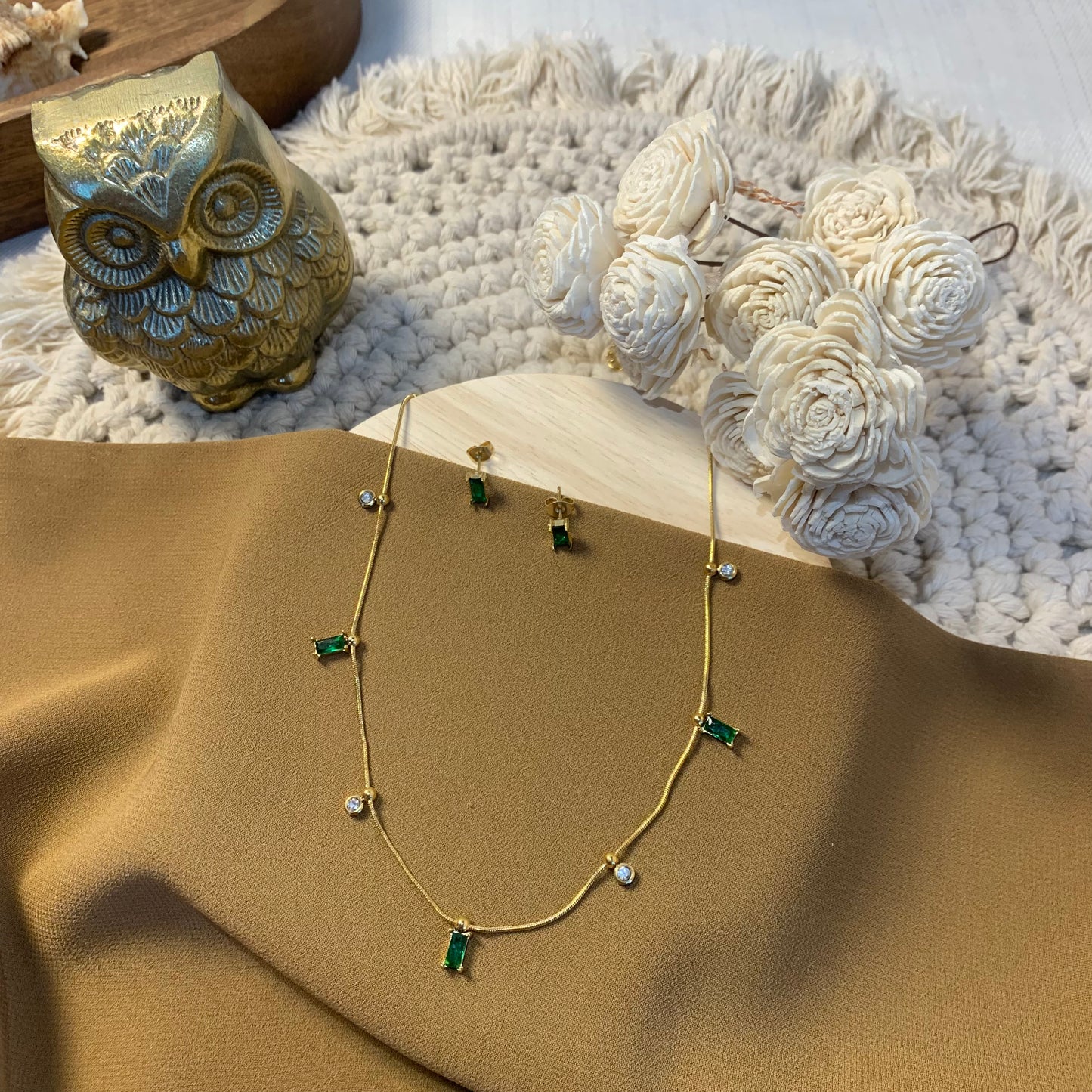 Emerald green with diamond necklace