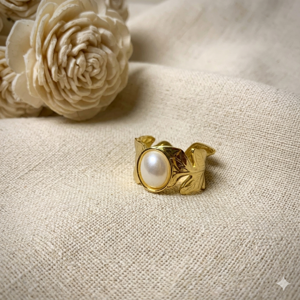 Bold petal pearl ring