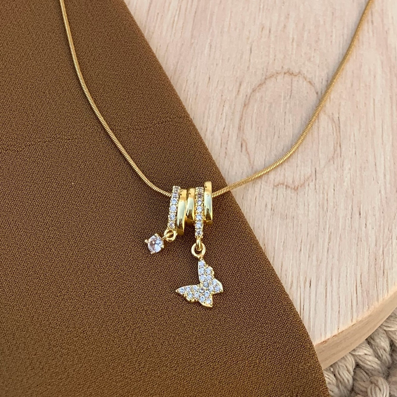 Butterfly charm with diamond necklace