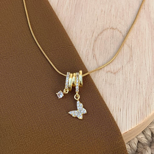 Butterfly charm with diamond necklace