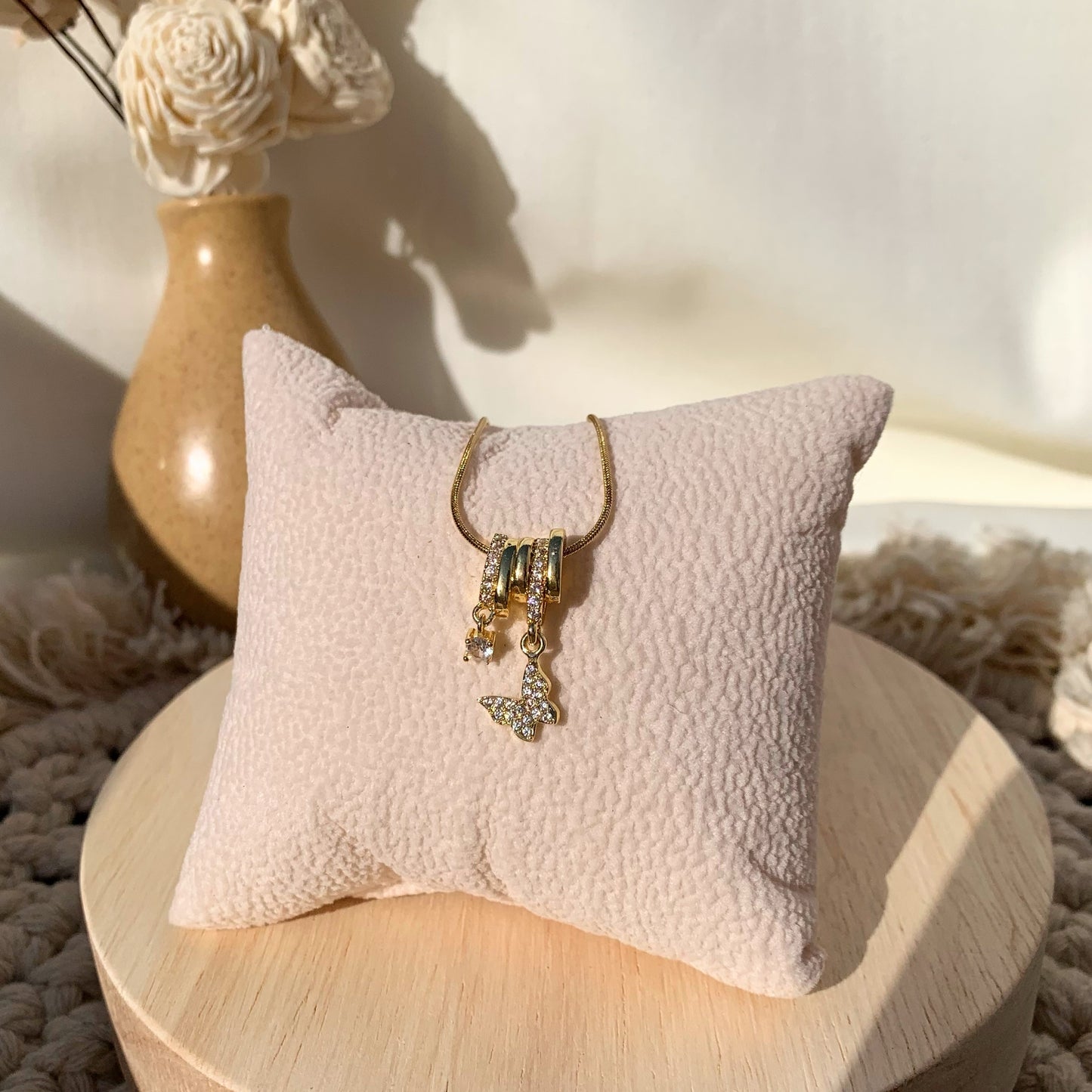 Butterfly charm with diamond necklace