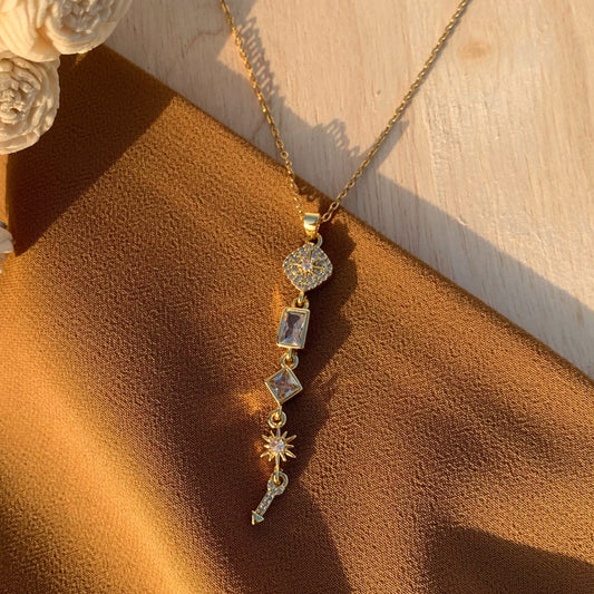 Elegant long crystal pendant necklace