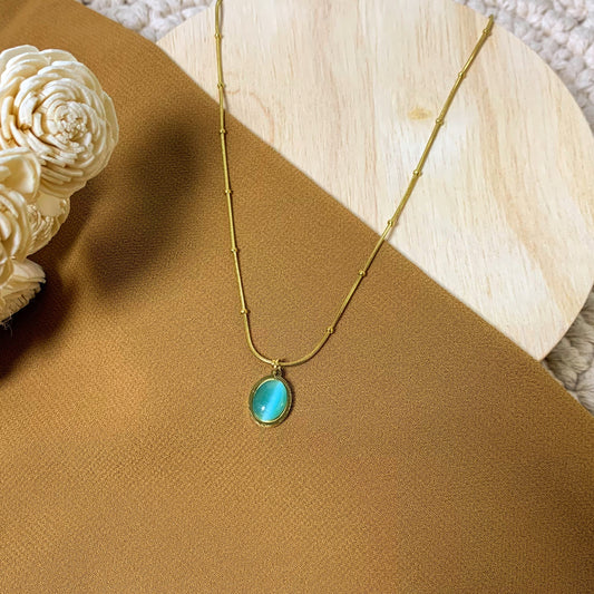 Ocean blue oval chain pendant