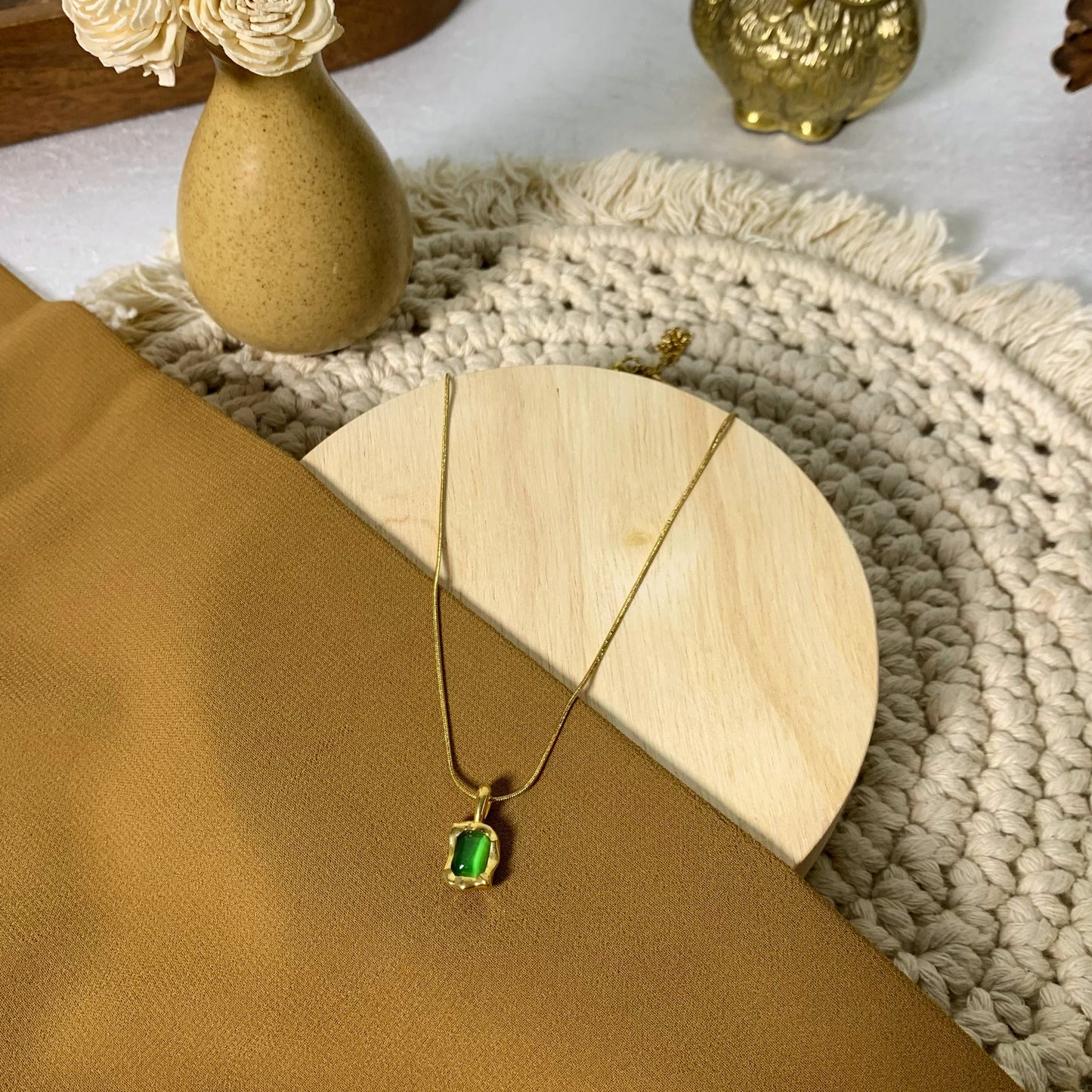 Melted jade green chain pendant