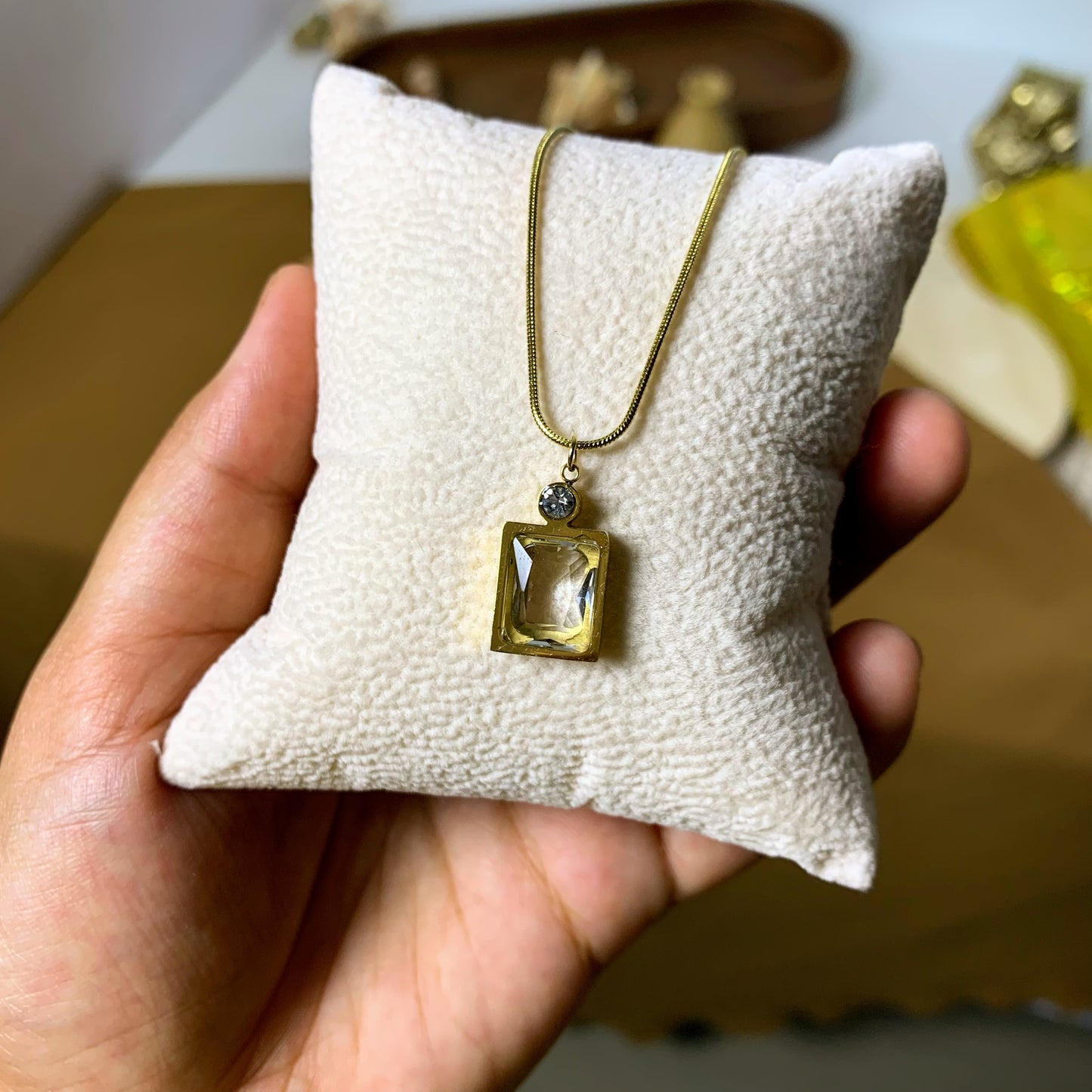 Crystal white with diamond chain pendant