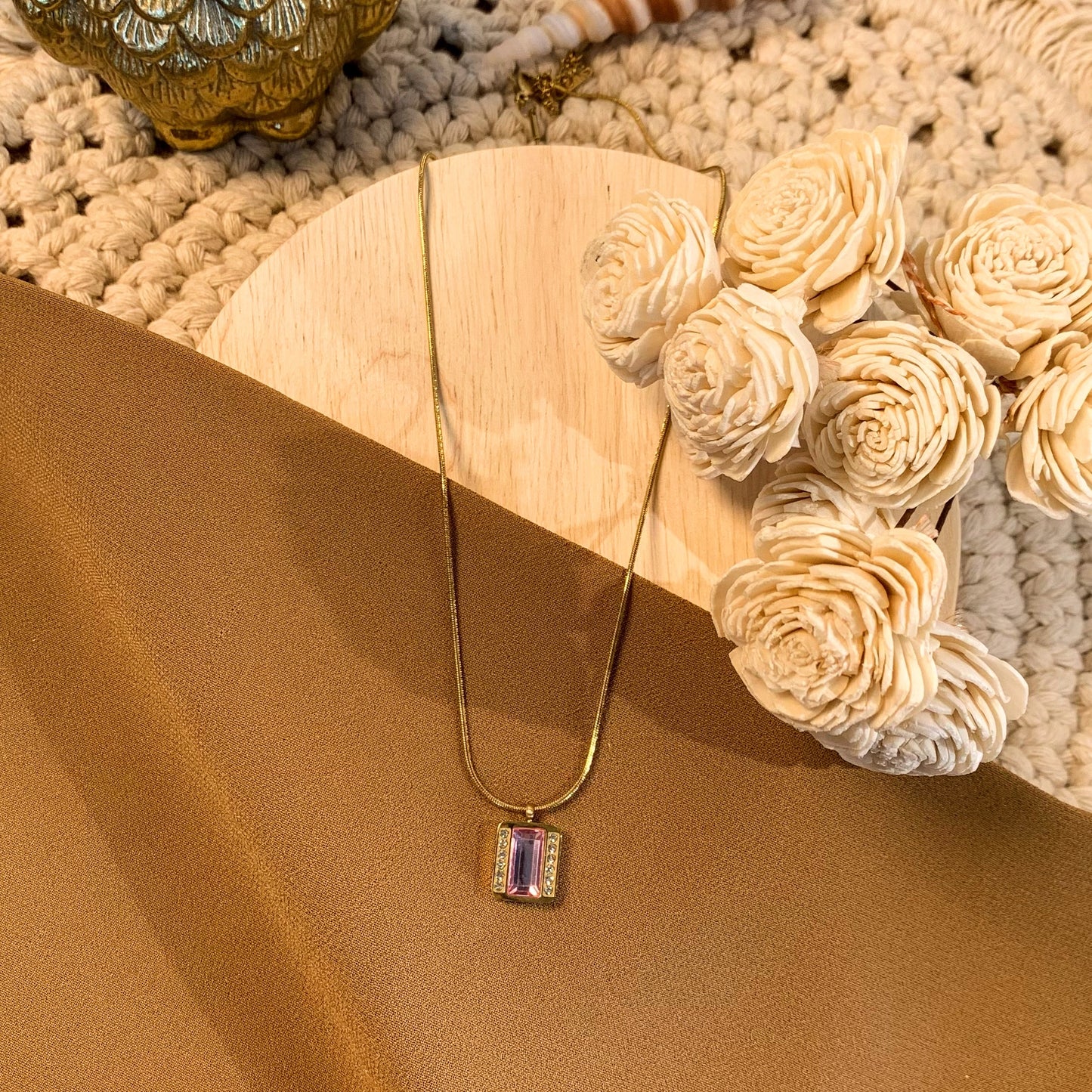 Dimond Stud Pink Crystal Chain Pendant