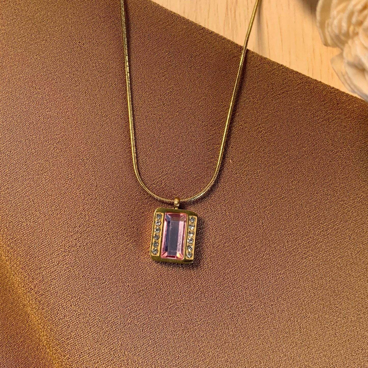 Dimond Stud Pink Crystal Chain Pendant
