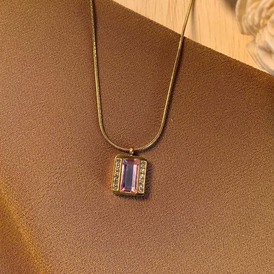 Dimond Stud Pink Crystal Chain Pendant
