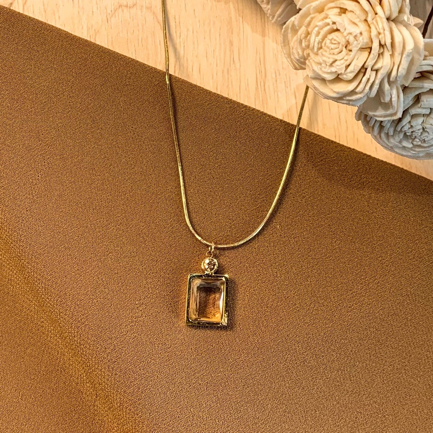 Crystal white with diamond chain pendant