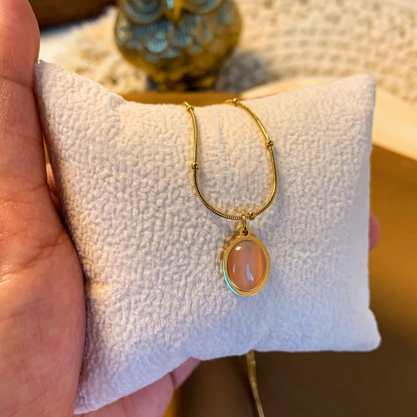 Pink Oval Chain Pendant