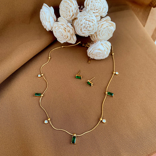 Emerald green with diamond necklace