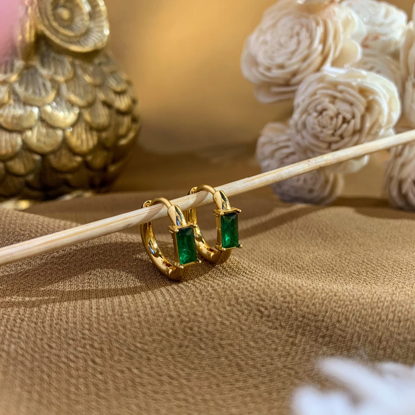 Emerald green huggies earing