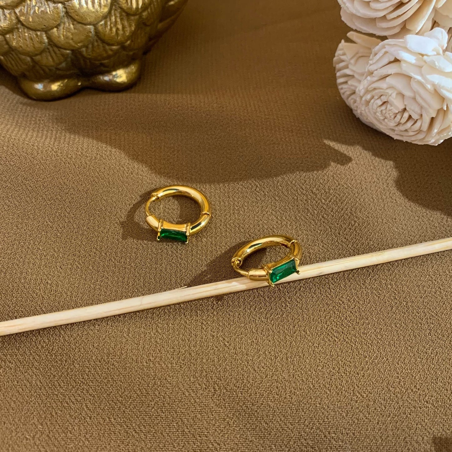 Emerald green huggies earing