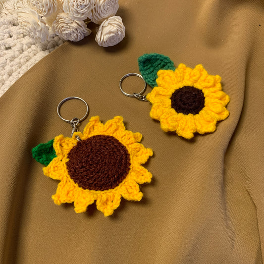Crochet sunflower key/bag charm