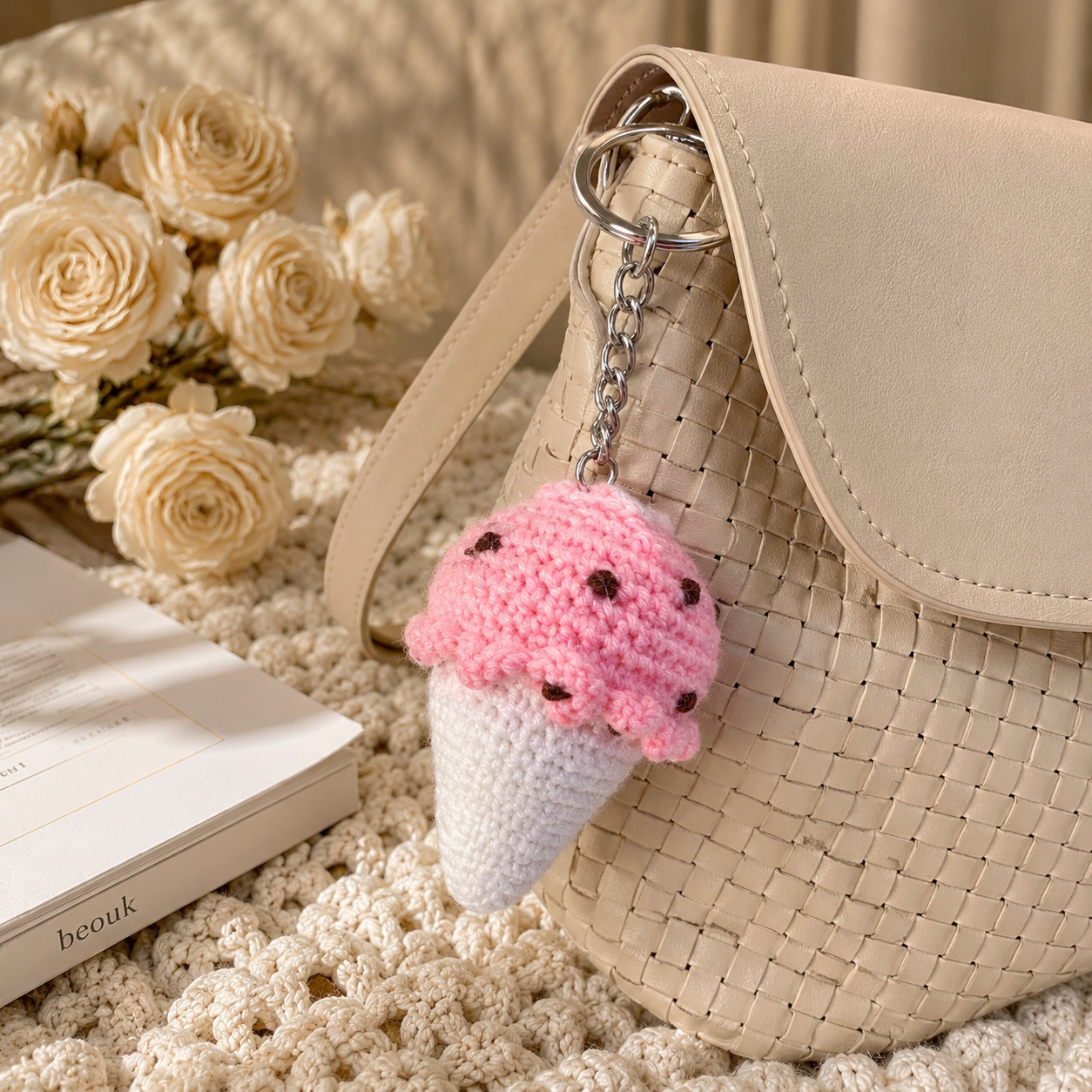 Crochet ice-cream key/bag charm