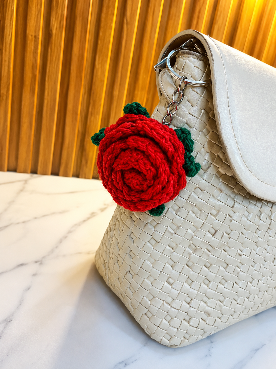 Crochet rose key/bag charm