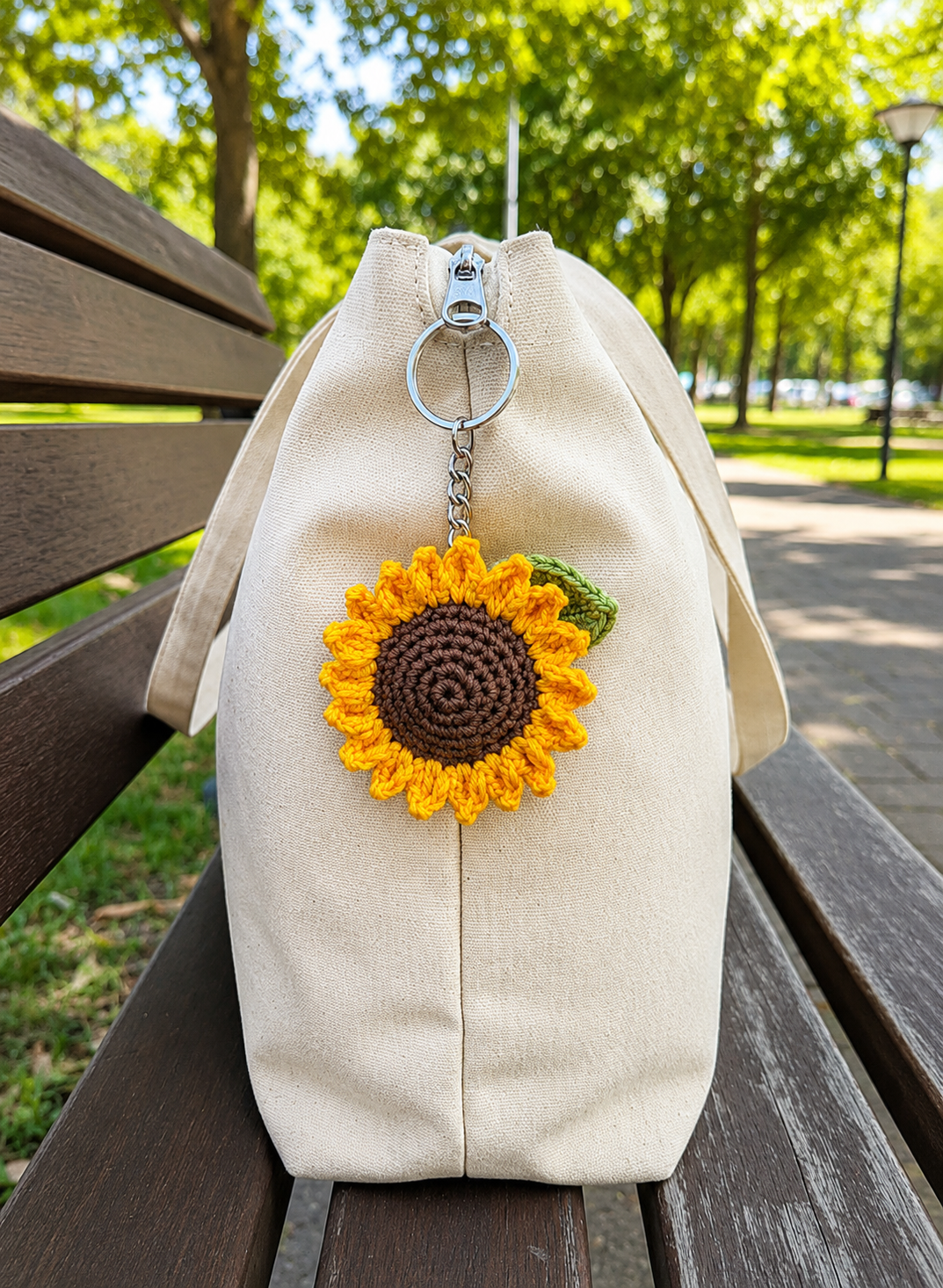 Crochet sunflower key/bag charm